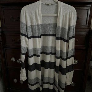 Loft Striped White, Black & Gray Long Style Sweater